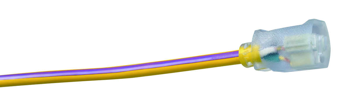 SOUTHWIRE, 12/3 SJTW 100' YELLOW/PURPLE OUTDOOR EXTENSION CORD WITH POWER LIGHT INDICATOR