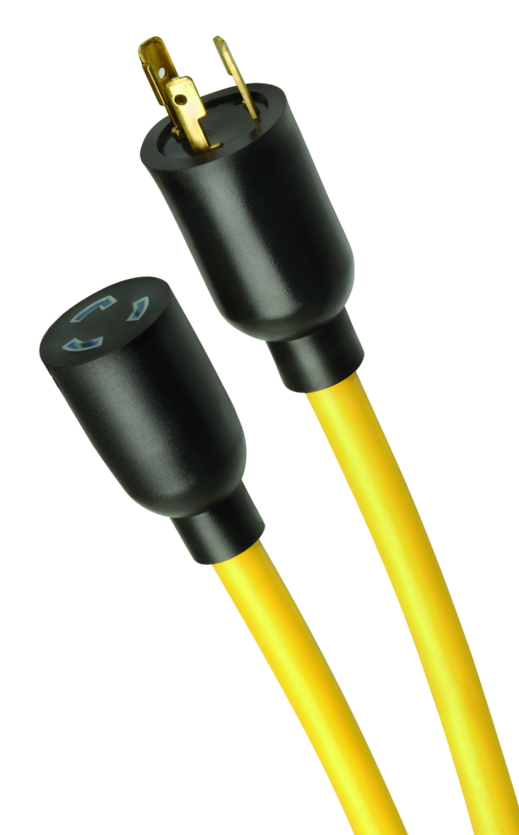SOUTHWIRE, 12/3 STW 50' YELLOW OUTDOOR TWIST-TO-LOCK NEMA L5-20PEXTENSION  CORD WITH BLACK PLUGS