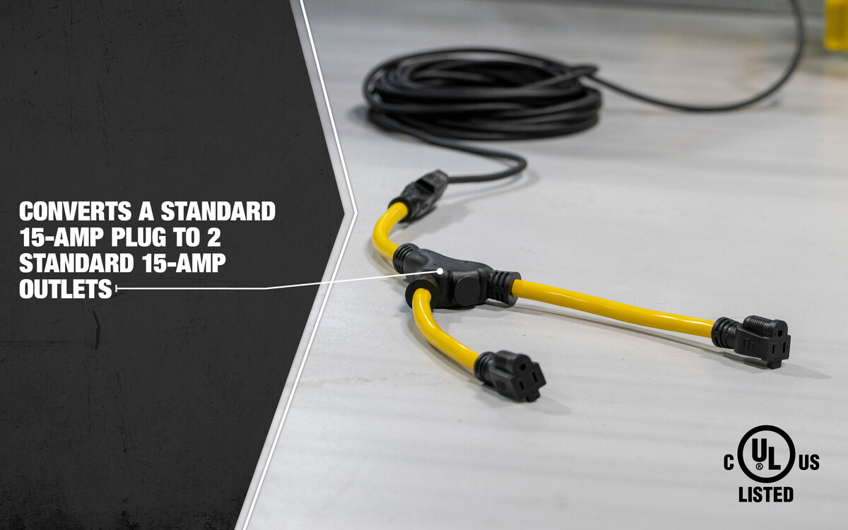 SOUTHWIRE, GENERATOR 12/3 STW 2' YELLOW "Y" ADAPTER WITH BLACK PLUGS