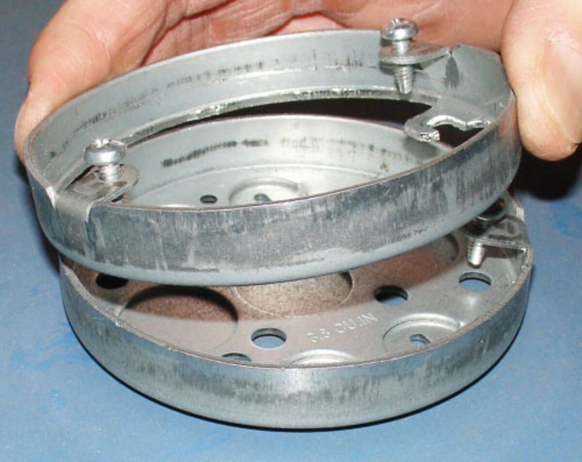 4" Round Pan Box Extension Ring, 1/2" Deep - Drawn, Fixture Earss 2-3/4" O.C.