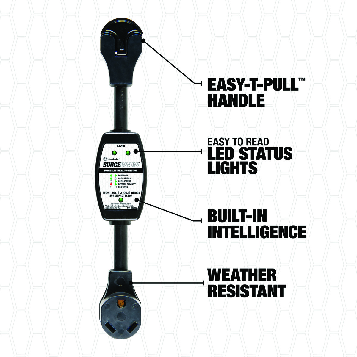 SURGE PROTECTOR, 120V 30AMP, P&R, BLK
