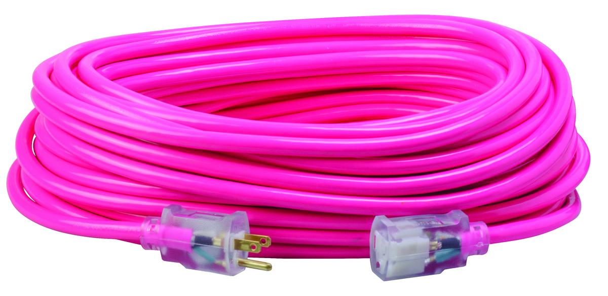 SOUTHWIRE, 12/3 SJTW 100' COOL PINK OUTDOOR EXTENSION CORD WITH POWER LI  GHT INDICATOR