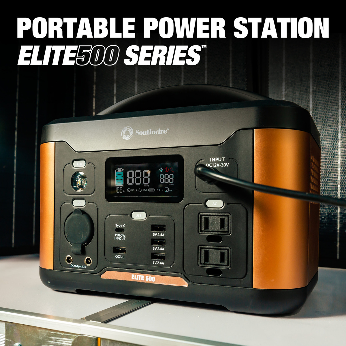 CENTRAL PORTÁTIL 500 CON 515 VATIOS-HORA-HORA DE ENERGÍA, CUENTA CON ONDA PURESINE, PUERTOS DE 5 USB, 2 TOMACORRIENTES DE CA, TOMACORRIENTE DE 12V CC. MANGO MOLDEADO AND11.46 LB