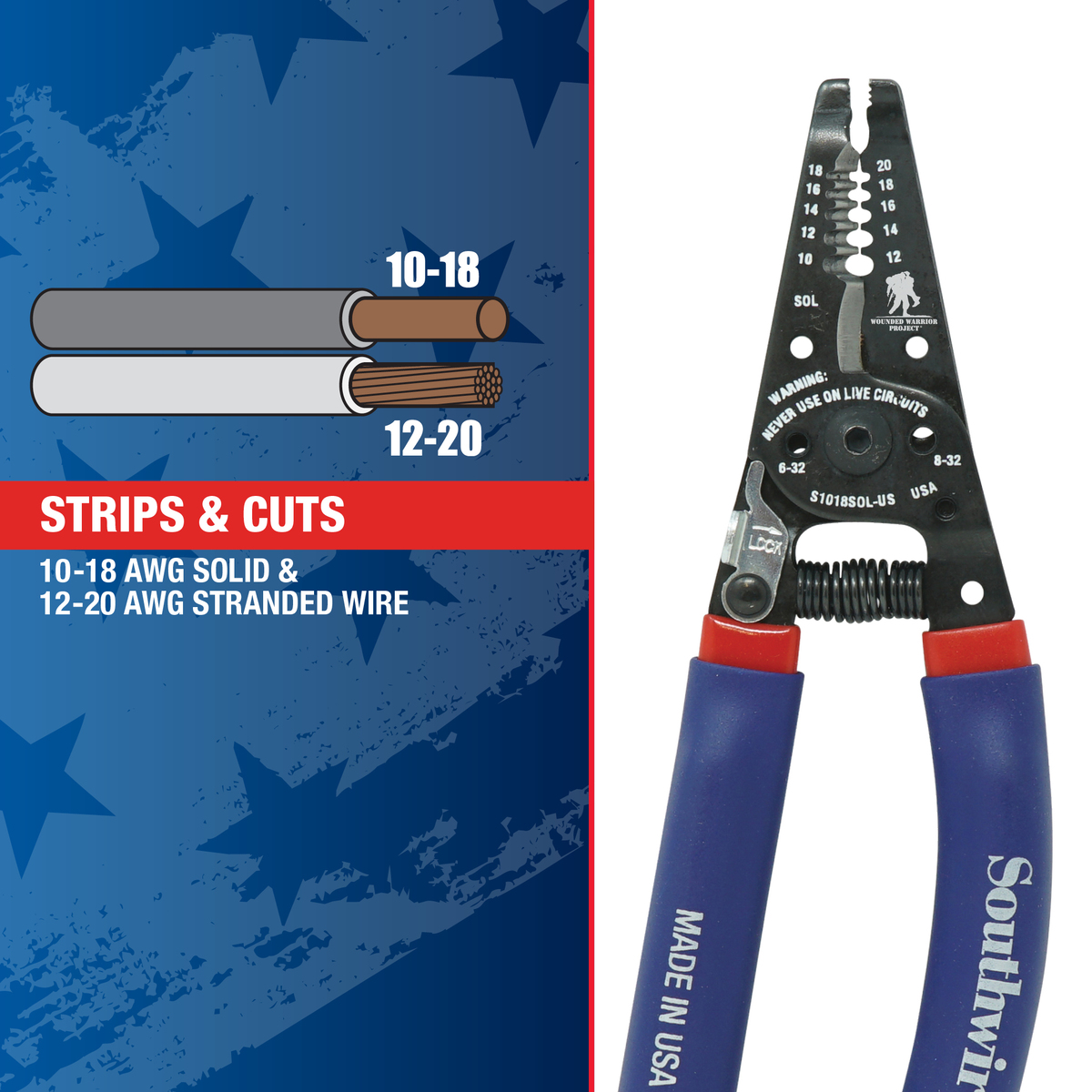 (S1018SOL-WW) 10-18 AWG SOL &12-20 AWG STR ERGONOMIC WIRE STRIPPER