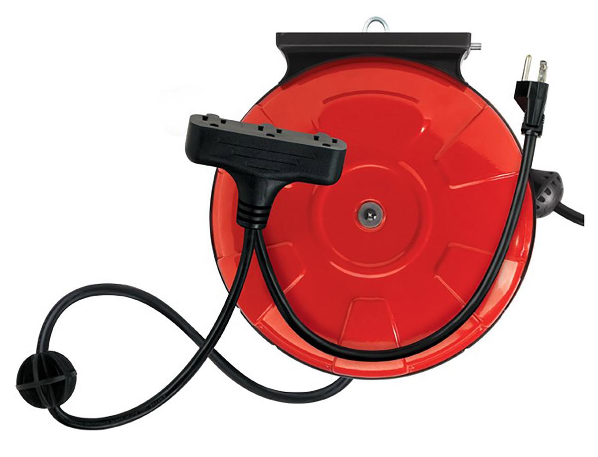 SOUTHWIRE, 14/3 SJTW 30' RED/BLACK RETRACTABLE CORD REEL WITH