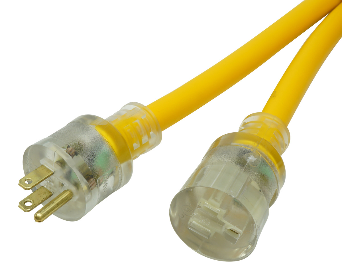 SOUTHWIRE, 10/3 SJTW 50' YELLOW OUTDOOR EXTENSION CORD WITH POWER