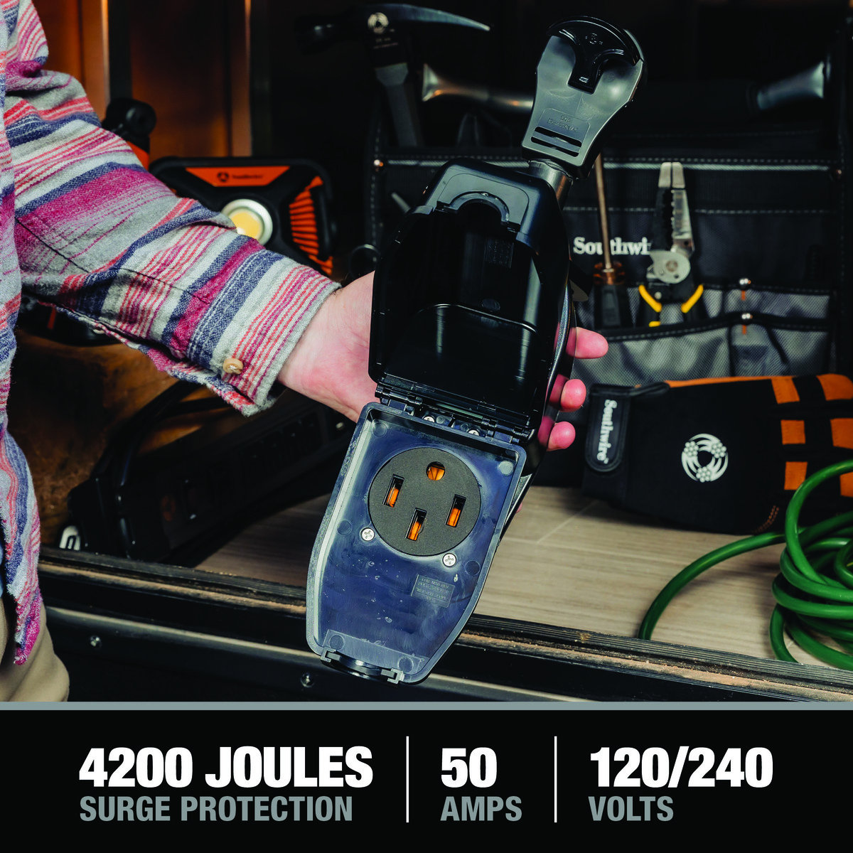 PROTECTOR DE PROTECCIÓN CONTRA SOBRETENSIONES PORTÁTIL 50A CON CUBIERTA, 50A 240V