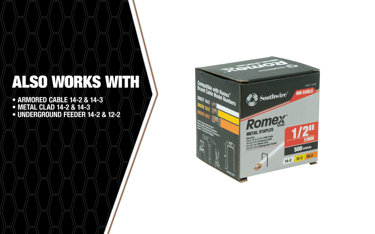 STAPLE, METAL, ROMEX NONMETALLIC CABLE, 1/2", 500PCS/1EA