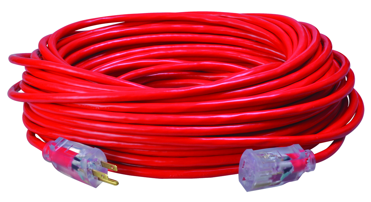 SOUTHWIRE, 14/3 SJTW 100' RED OUTDOOR EXTENSION CORD WITH POWER