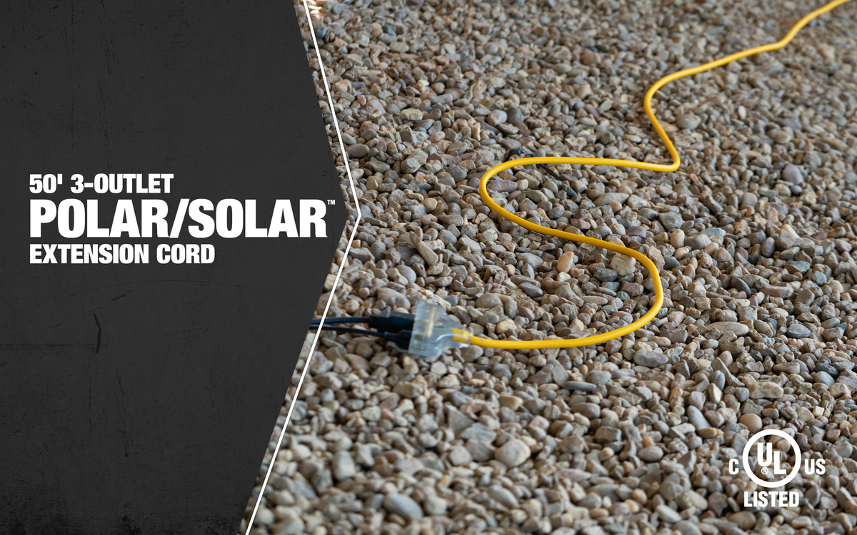 SOUTHWIRE, POLAR SOLAR 12/3 SJEOW 25' YELLOW TRITAP OUTDOOR COLD WEATHER  EXTENSION CORD WITH POWER LIGHT INDICATOR