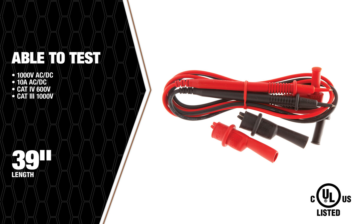 Pair of Multimeter Test Probe Leads Banana Plug Connectors 1000V 10A