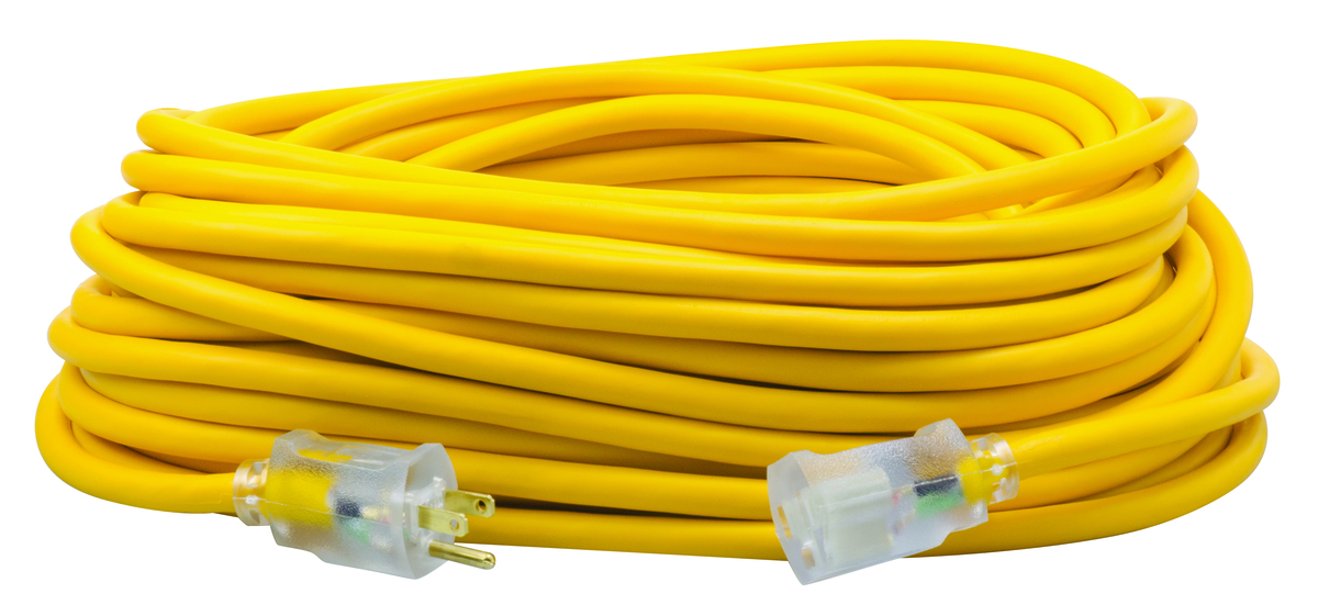 SOUTHWIRE, POLAR SOLAR 12/3 SJEOOW 100' YELLOW OUTDOOR COLD WEATHER EXTENSION  CORD WITH POWER LIGHT INDICATOR