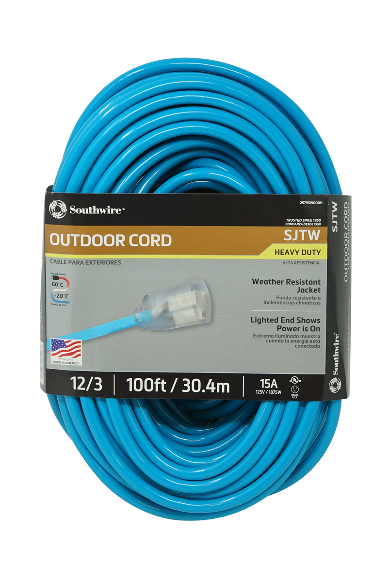 12/3 Heavy-Duty 15-Amp SJTW High Visibility General Purpose Extension Cord with Lighted End, 100