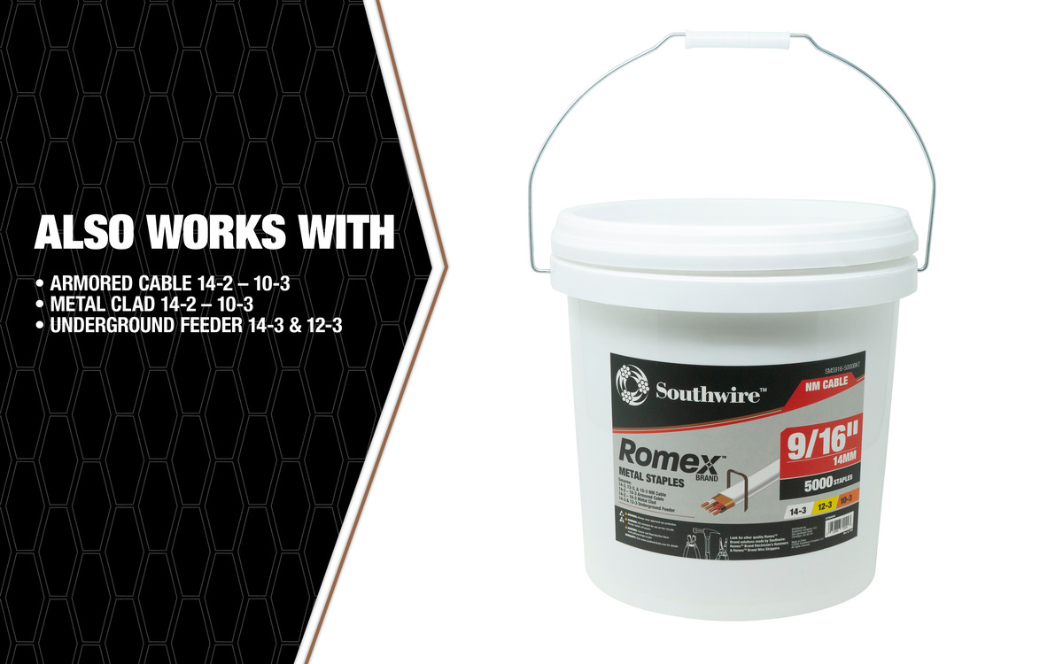 STAPLE, METAL, ROMEX NONMETALLIC CABLE, 9/16", 5000PCS/1EA