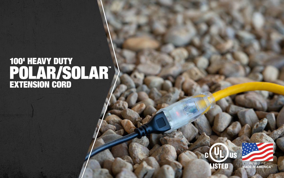 SOUTHWIRE, POLAR SOLAR 10/3 SJEOOW 100' YELLOW OUTDOOR COLD WEATHER EXTE NSION CORD WITH POWER LIGHT INDICATOR